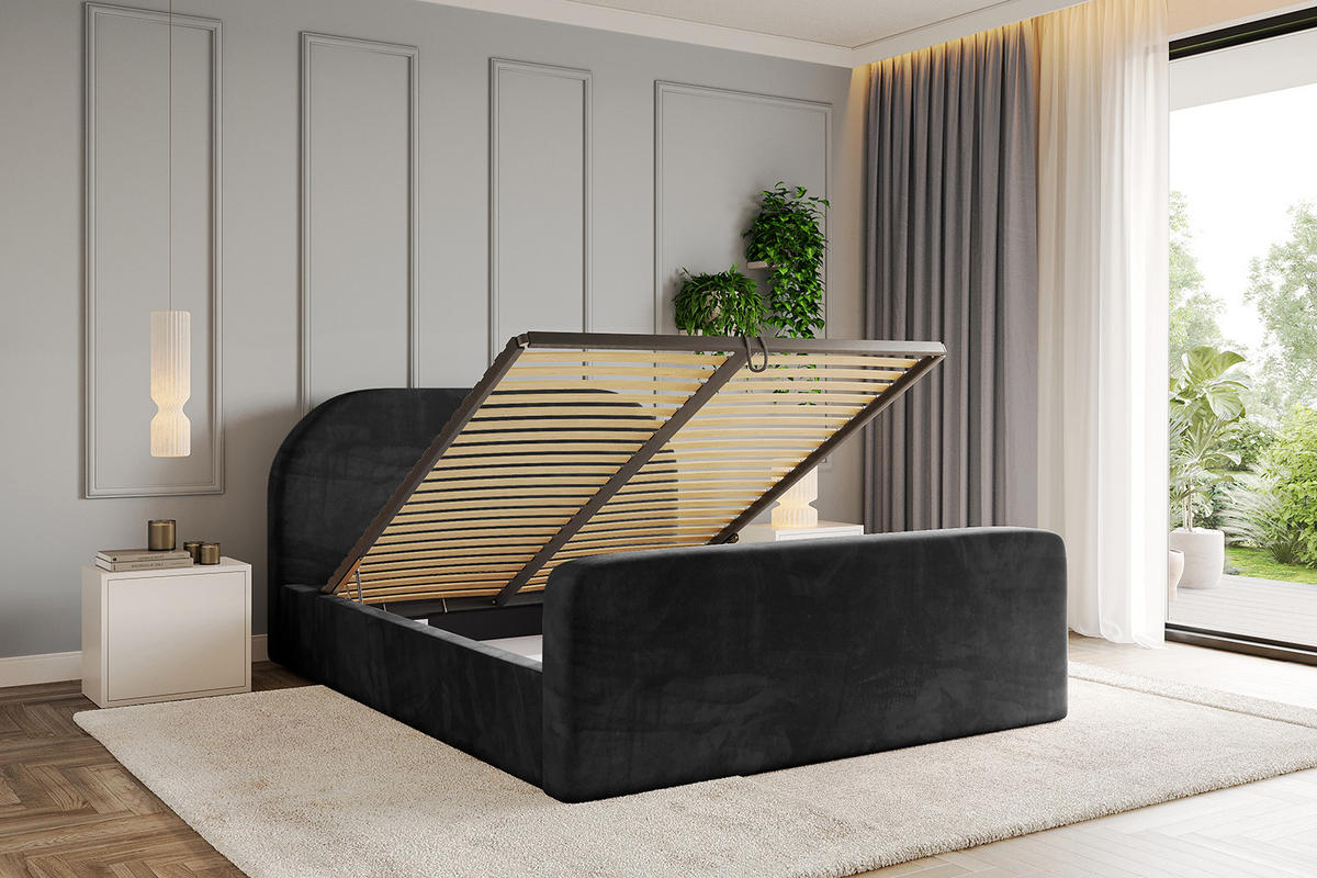POLSTERBETT mit Bettkasten, Fußteil und Lattenrost, Boxbett mit Matratze H3/H4 - TIVON-Z 180x200 Schwarz - Schwarz, Holzwerkstoff/Textil (180/200cm) - ALTDECOR