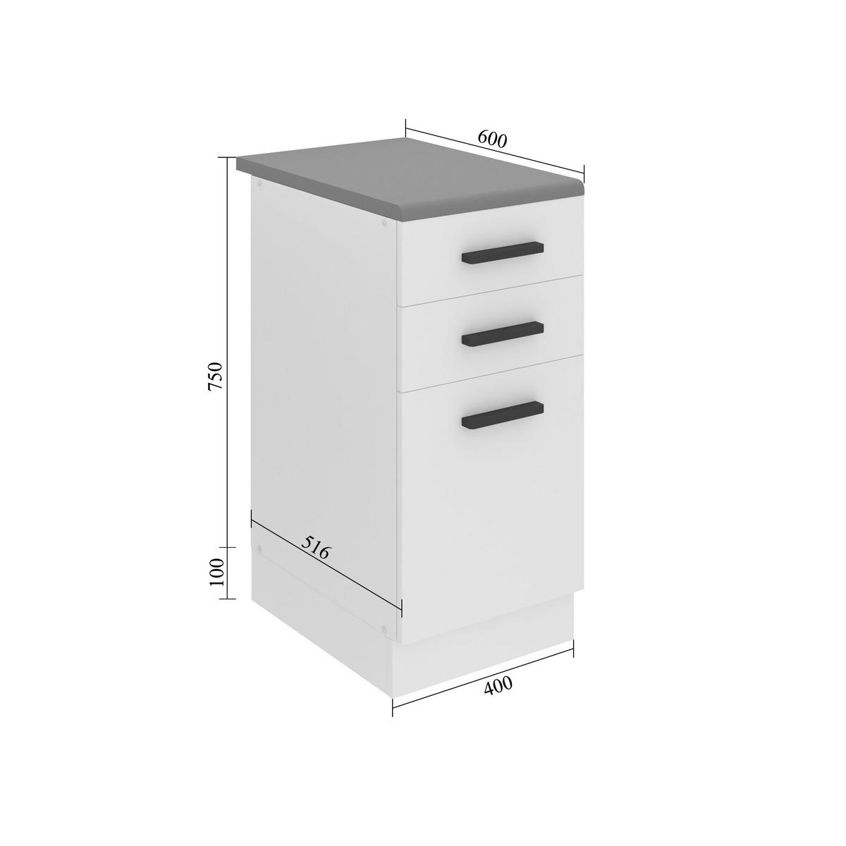 KÜCHENUNTERSCHRANK 40 cm, ohne Arbeitsplatte, mit Schubladen, Weiß matt - Weiß Hochglanz, Holz (40/82/51.6cm) - B BELINI GROUP