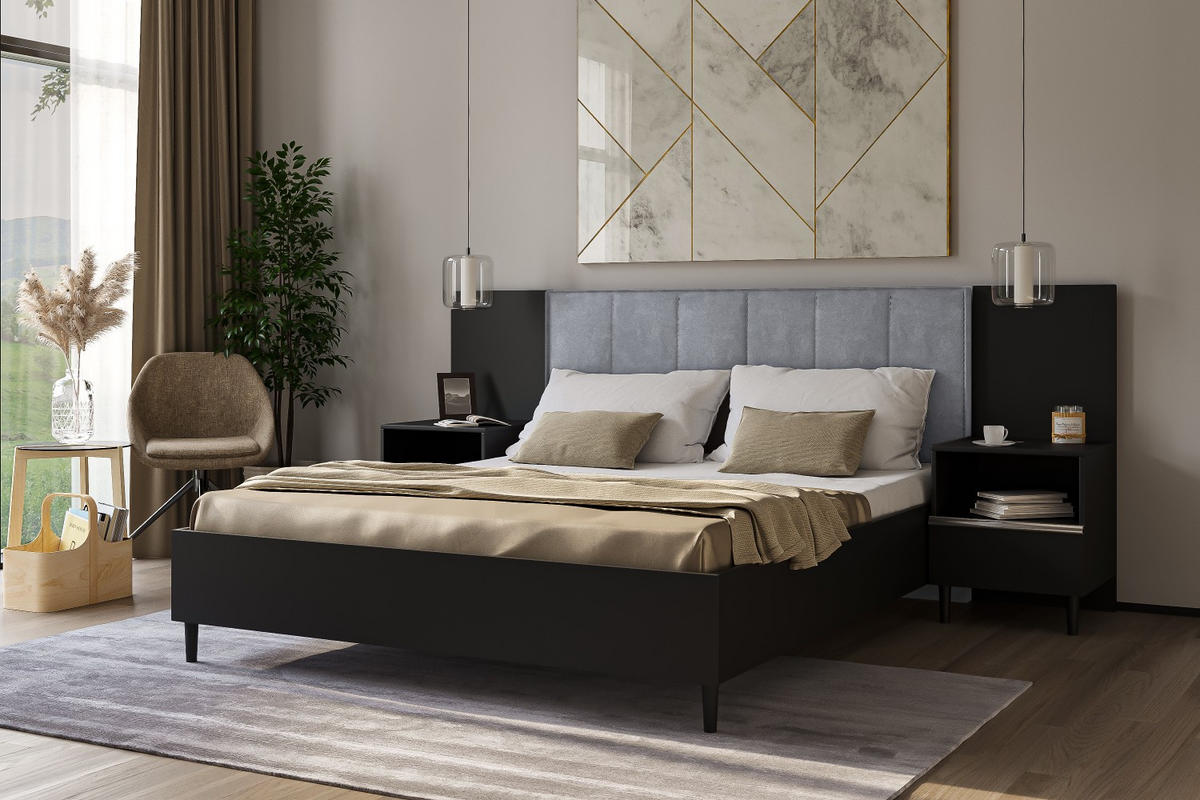 DOPPELBETT Luk II 160/200 cm ohne Matratze, Lattenrost, Bettkasten, schwarz, grau - Schwarz/Grau, Kunststoff (160/200cm) - Margaret Hadas24