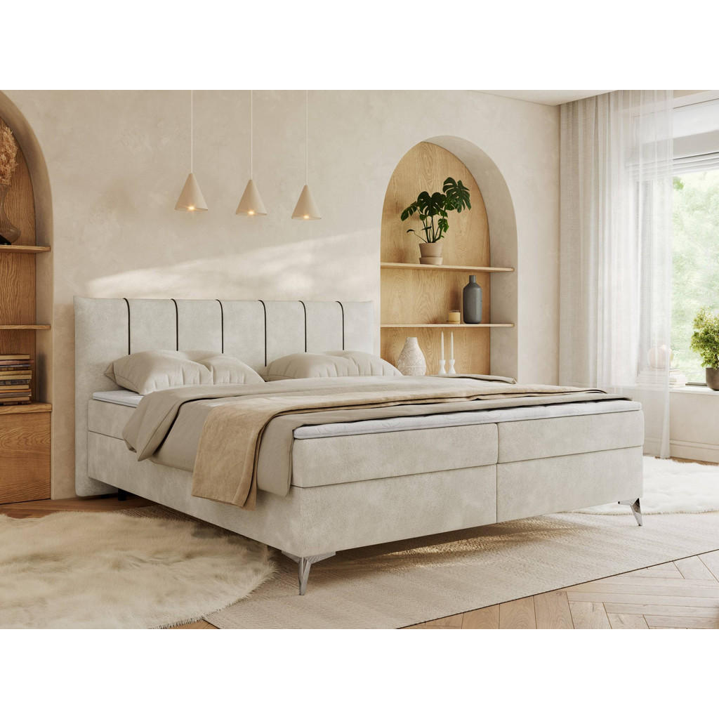 Thumbnail - MKS Boxbett, Beige, Textil, 2-Sitzer, H4, Rechteckig, 140x200 cm, Schlafzimmer, Betten, Boxspringbetten