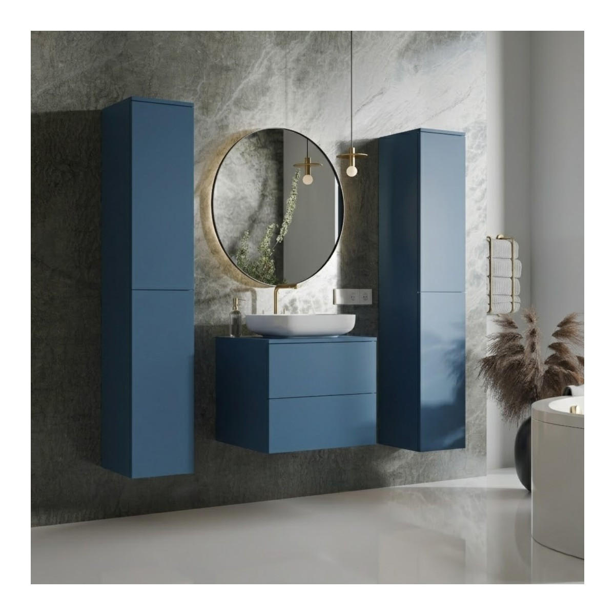 BADMÖBEL-SET Color Meeresblau 3-Teilig (2S 60 + 2D 160 X2) - Dunkelblau, Holzwerkstoff (140/160/45cm) - mzm24