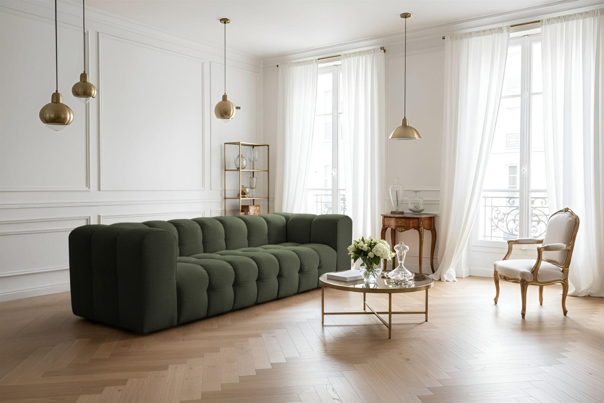 SOFA 4-sitzer Solvie In Tiffani - Grün, Holzwerkstoff/Textil (250/75/106cm) - Fun Möbel