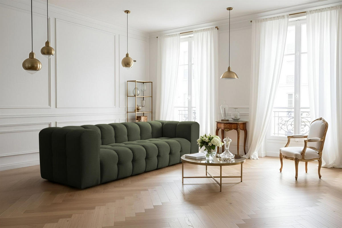 SOFASET Solvie 3-4 In Tiffani - Grün, Holzwerkstoff/Textil (250/75/106cm) - Fun Möbel