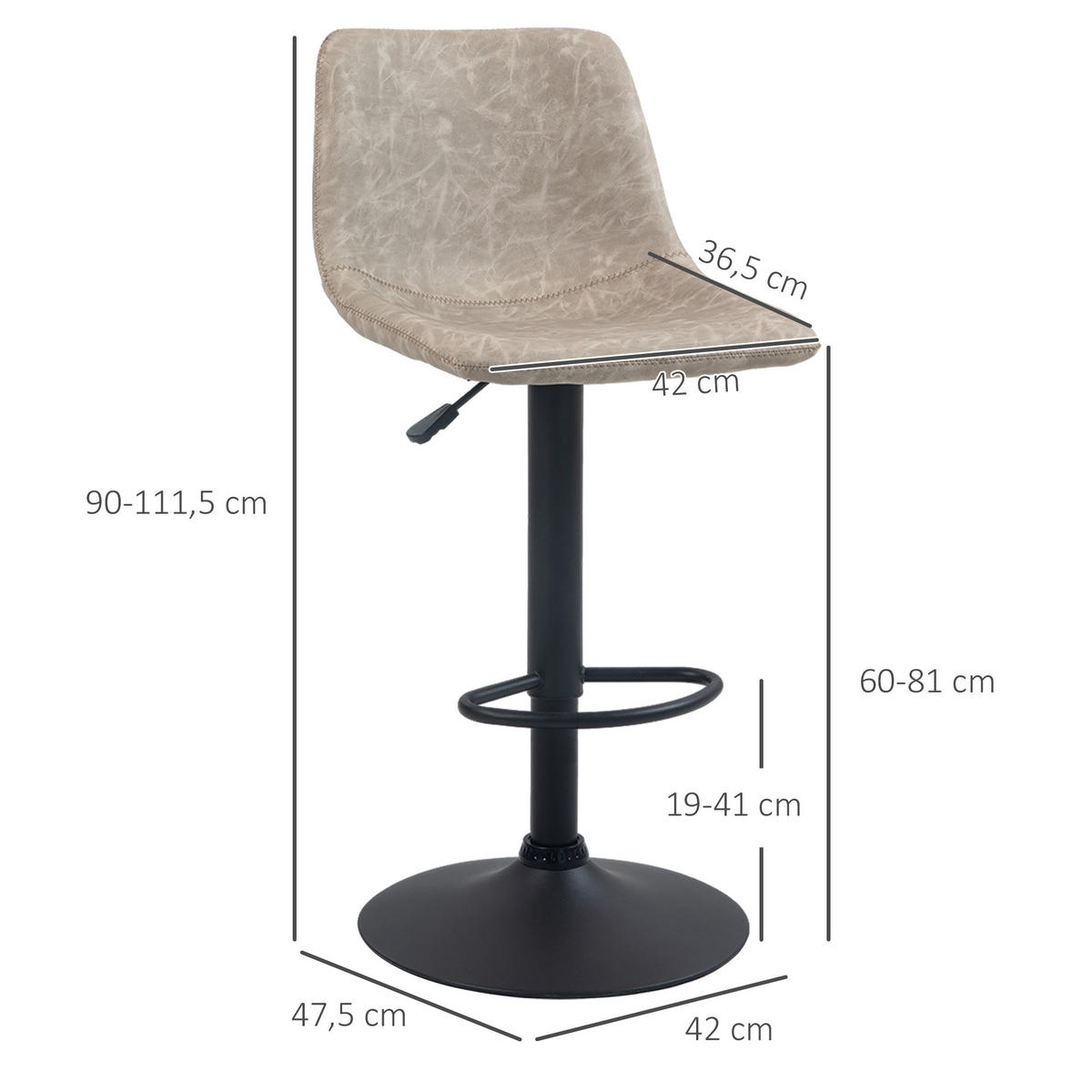 BARHOCKER 2er-Set, Fußstütze, Beige - Beige, Leder (42/111.5/47.5cm) - HOMCOM