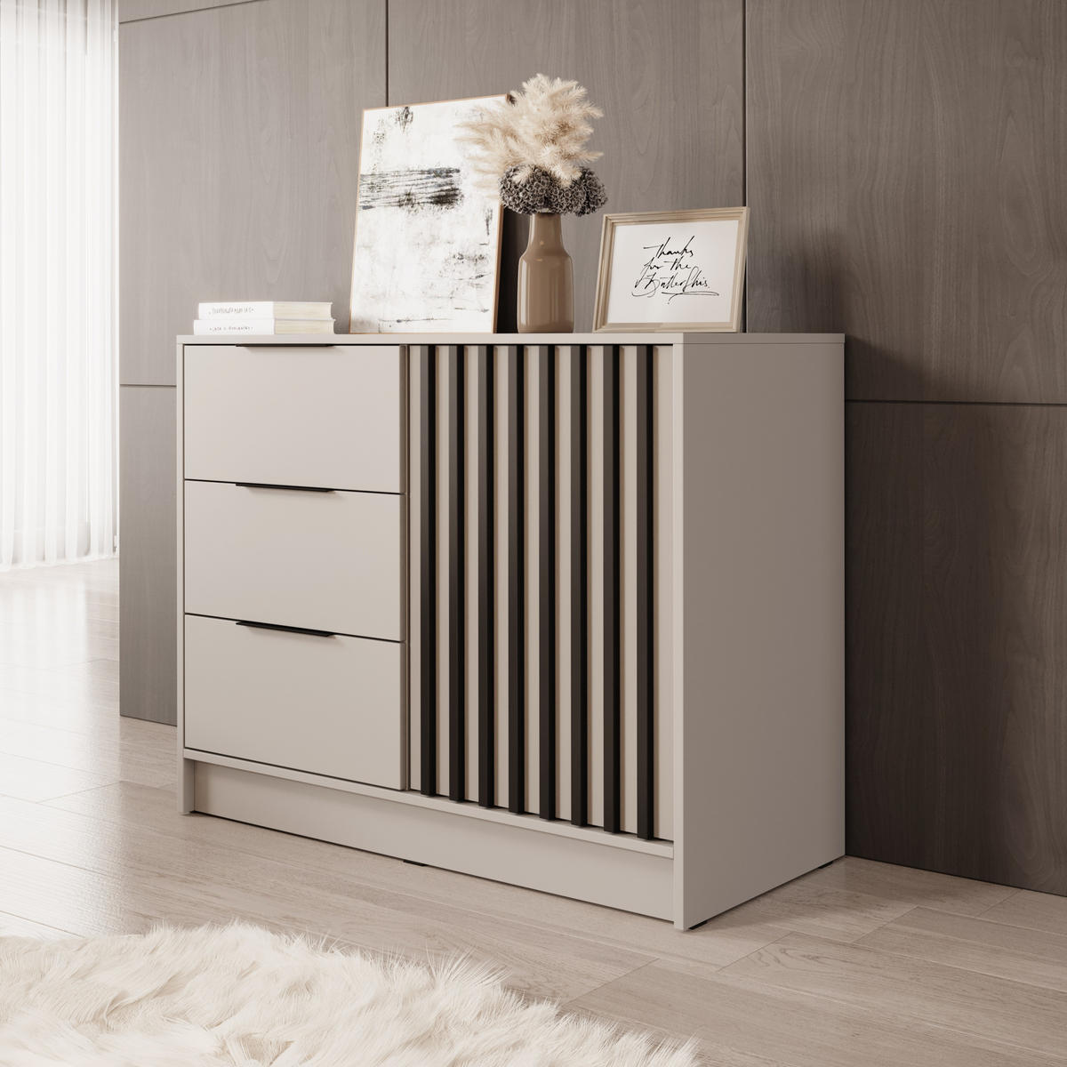 KOMMODE Stilo 105 cm in Kaschmir + schwarze Lamellen - Kaschmir/Schwarz, Holz/Holzwerkstoff (105/86/45cm) - Ravio