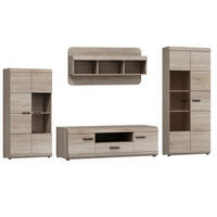 WOHNWAND Sonoma Eiche SONO Mit LED Mit Regalen 298x52x194 cm - Eichefarben/Sonoma Eiche, Holzwerkstoff (298/194/52cm) - Sepro Meble