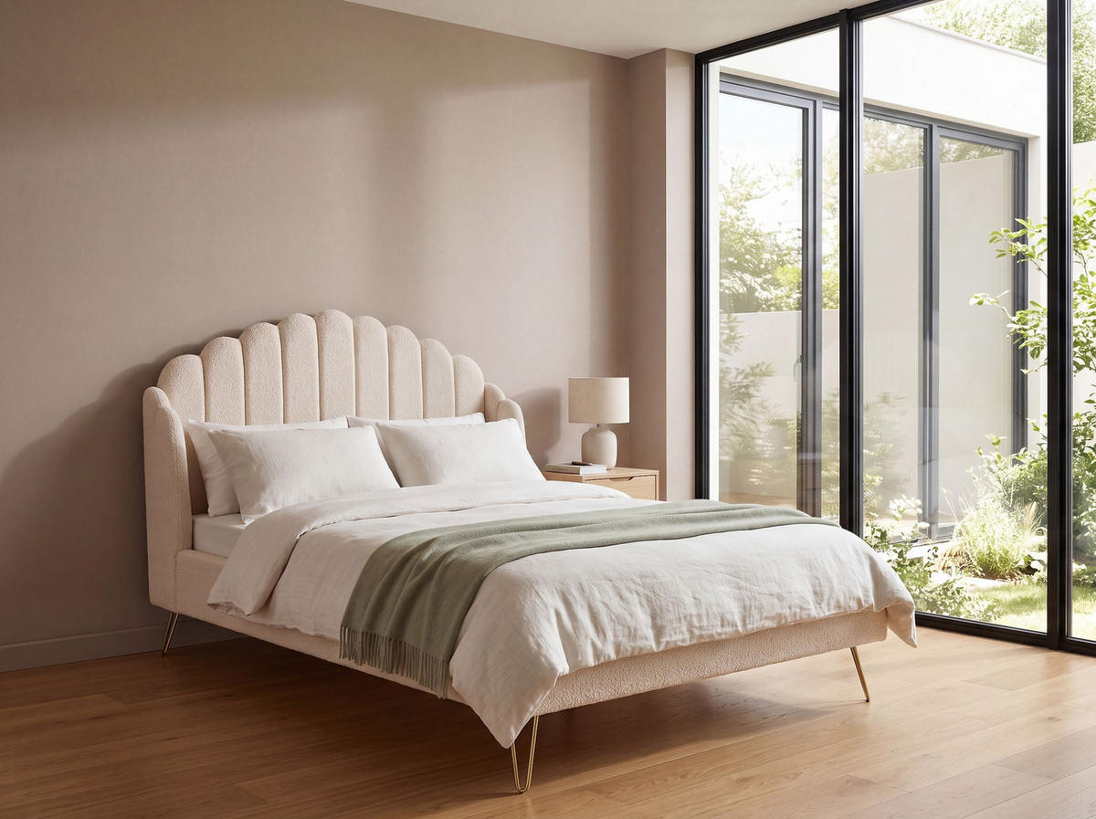 BETT mit Lattenrost 120/200 cm Beige Ambillou - Beige/Goldfarben, Textil (120/200cm) - Beliani