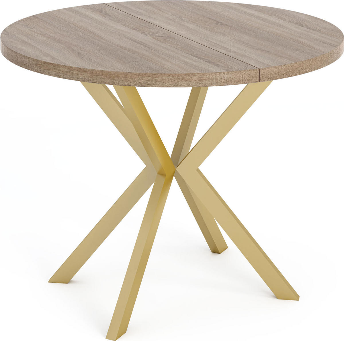 ESSTISCH Flora runder ausziehbarer, Sonoma Eiche 100-180/100/76 cm - Goldfarben/Sonoma Eiche, Holzwerkstoff/Metall (100/100/76cm) - WFL GROUP