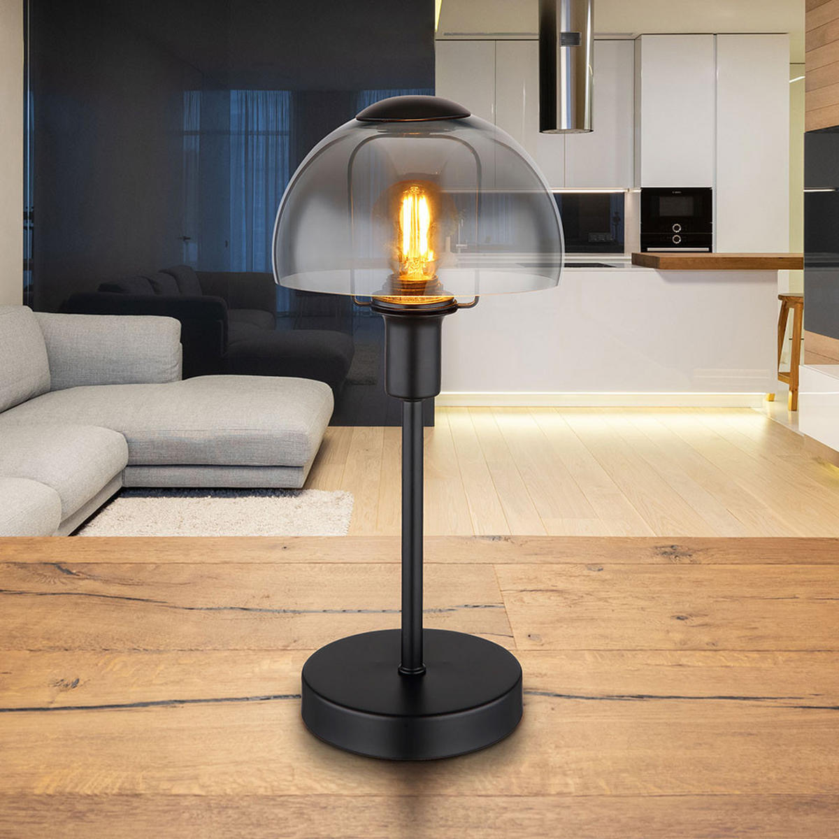 LED TISCHLEUCHTE KOKKINI Rauchoptik Schwarz - Schwarz, Glas (15/15/32cm) - Globo Lighting