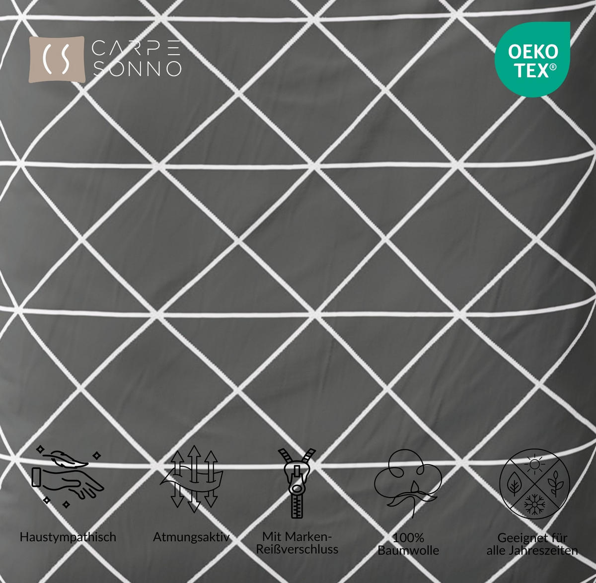BETTWÄSCHE-RENFORCE 155x220 Anthrazit Rauten, Bettbezug aus 100% Baumwolle - Anthrazit, Textil (155/220cm) - Carpe Sonno