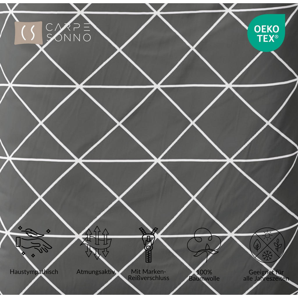 Thumbnail - Carpe Sonno Bettwäsche-Renforce, Anthrazit, Textil, Rauten, Füllung: Baumwollfüllung, Rechteckig, 200x200 cm, Oeko-Tex® ...