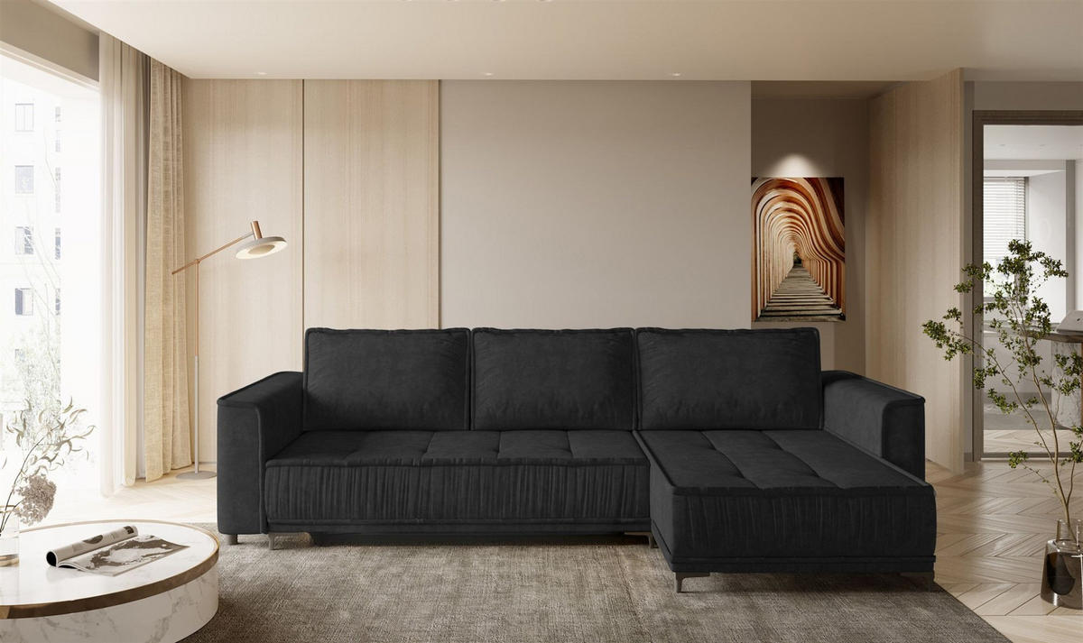 ECKSOFA Juna Mit Schlaffunktion - Schwarz, Holzwerkstoff/Textil (240/140cm) - Fun Möbel