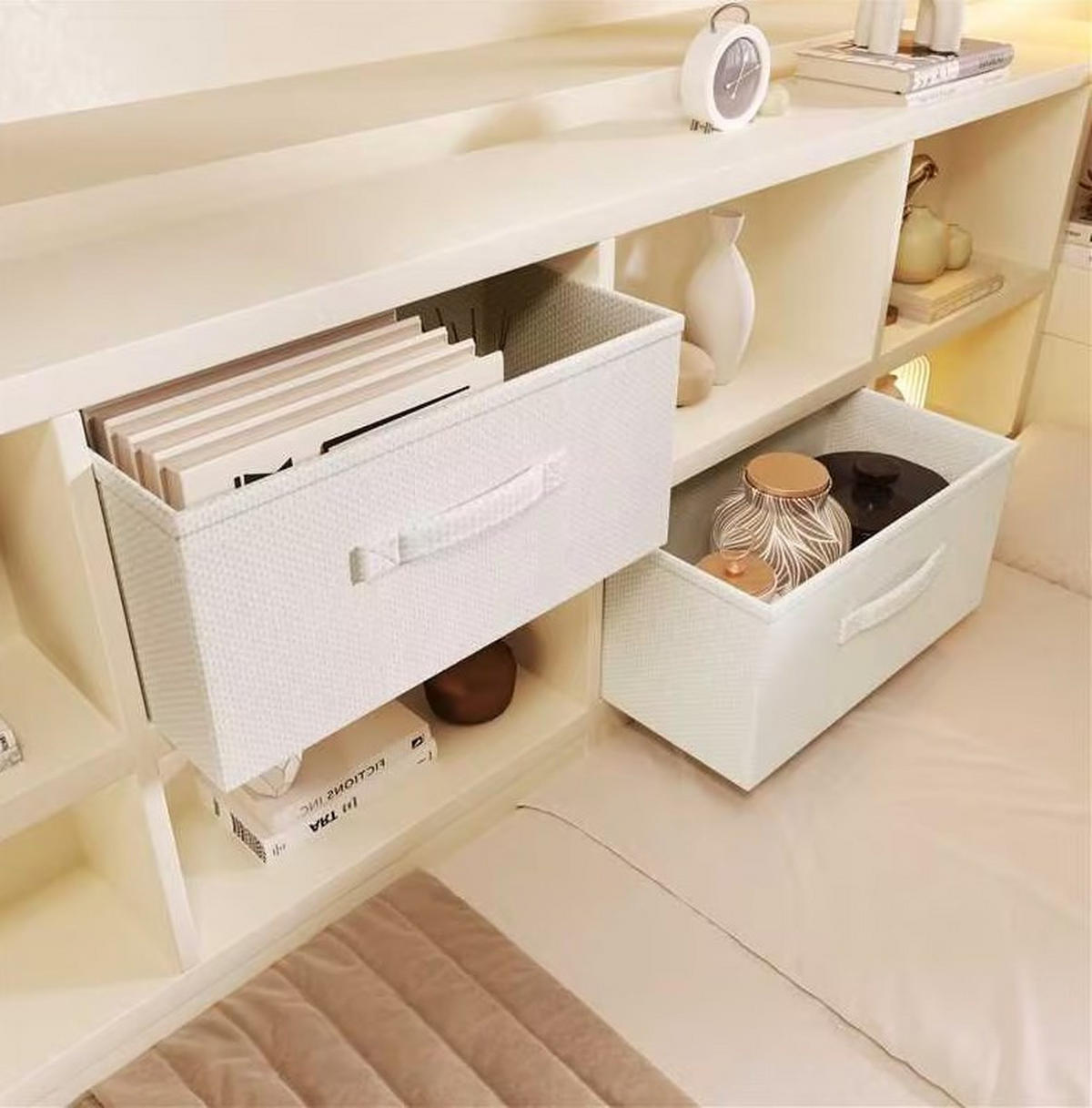 JUGENDBETT Stauraumbett 140/200 cm aus Kiefernholz und Spanplatte mit Ausziehbett und USB-Ladeanschlüssen Weiß - Weiß, Holz (140/200cm) - Modenvie