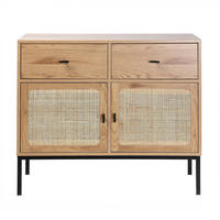 KOMMODE 2 Türen und 2 Schubladen mit Rattangeflecht - L90cm - Eichefarben, Holzwerkstoff (39/79/90cm) - Calicosy