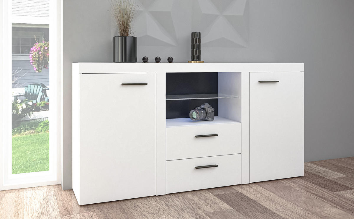 SIDEBOARD Spacoro 2F2S Weiß Matt 156,4/82/40,3 cm – Schubladenschrank Kommode Modern - Weiß, Holzwerkstoff/Kunststoff (156/82/40cm) - AX Living