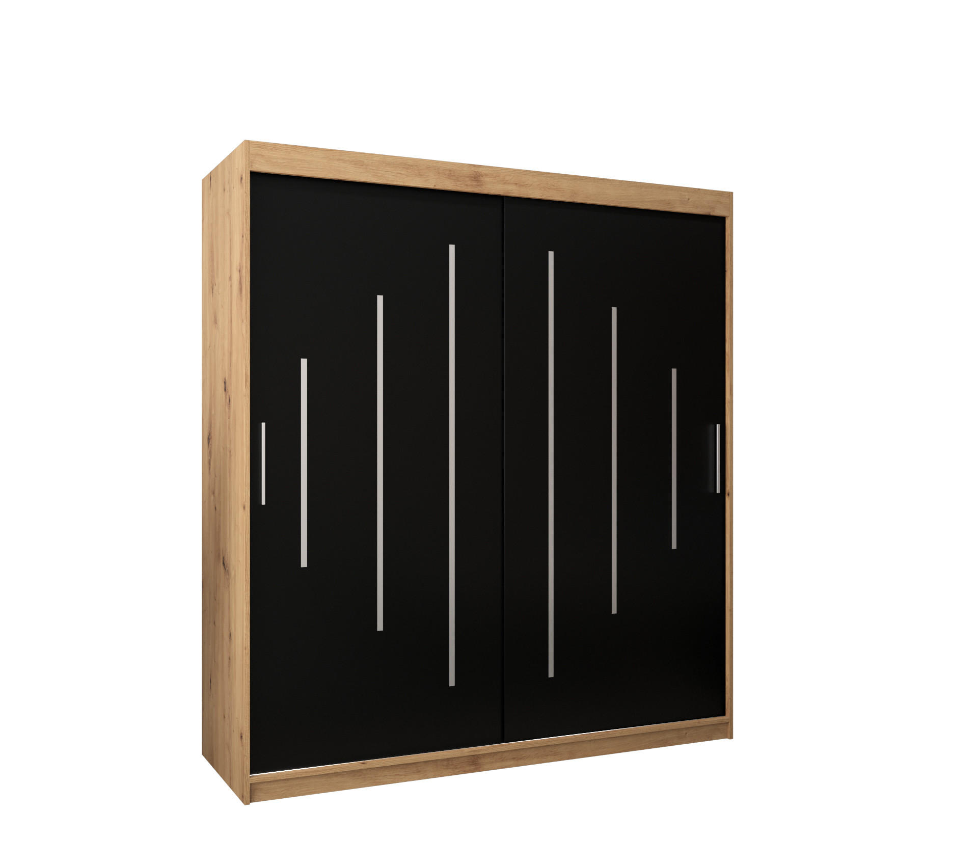 Abiks Möbel Schwebetürenschrank Eiche Artisan, Schwarz 180x200x62 cm