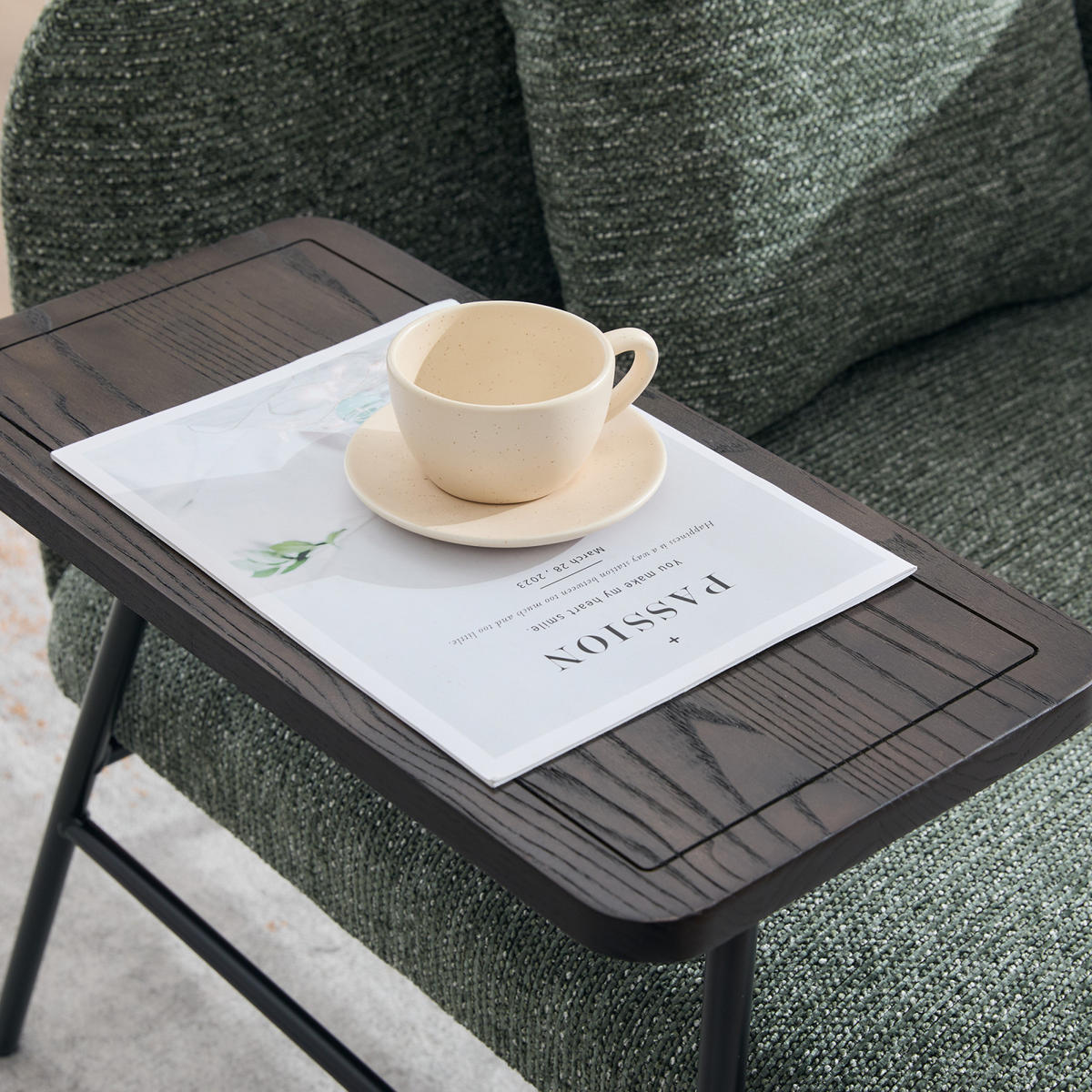 SESSEL mit Beistelltisch und Seitentaschen, Polstersessel Wohnzimmer, Grün - Grün, Textil (64/71/64cm) - PARAFTA HOME