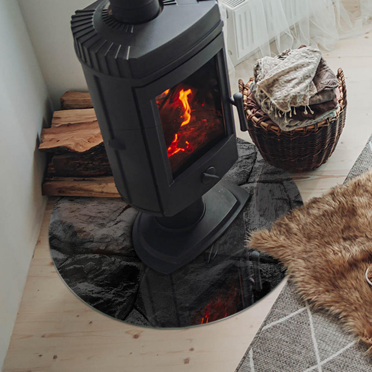 GLASPLATTE für Kamin Ø 70 cm - Grau, Glas (70/70/0.4cm) - TULUP