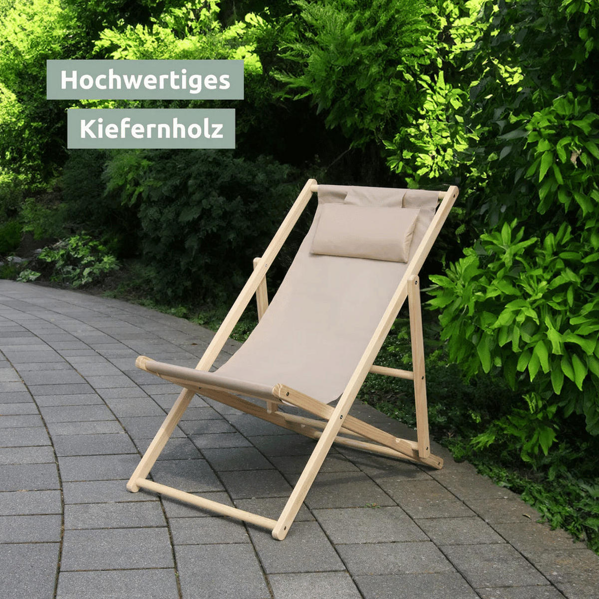 SONNENLIEGE Holz klappbar FRIEDA 2er Set Liegestuhl Creme - Creme, Holz (59/80/90cm) - DELUKE