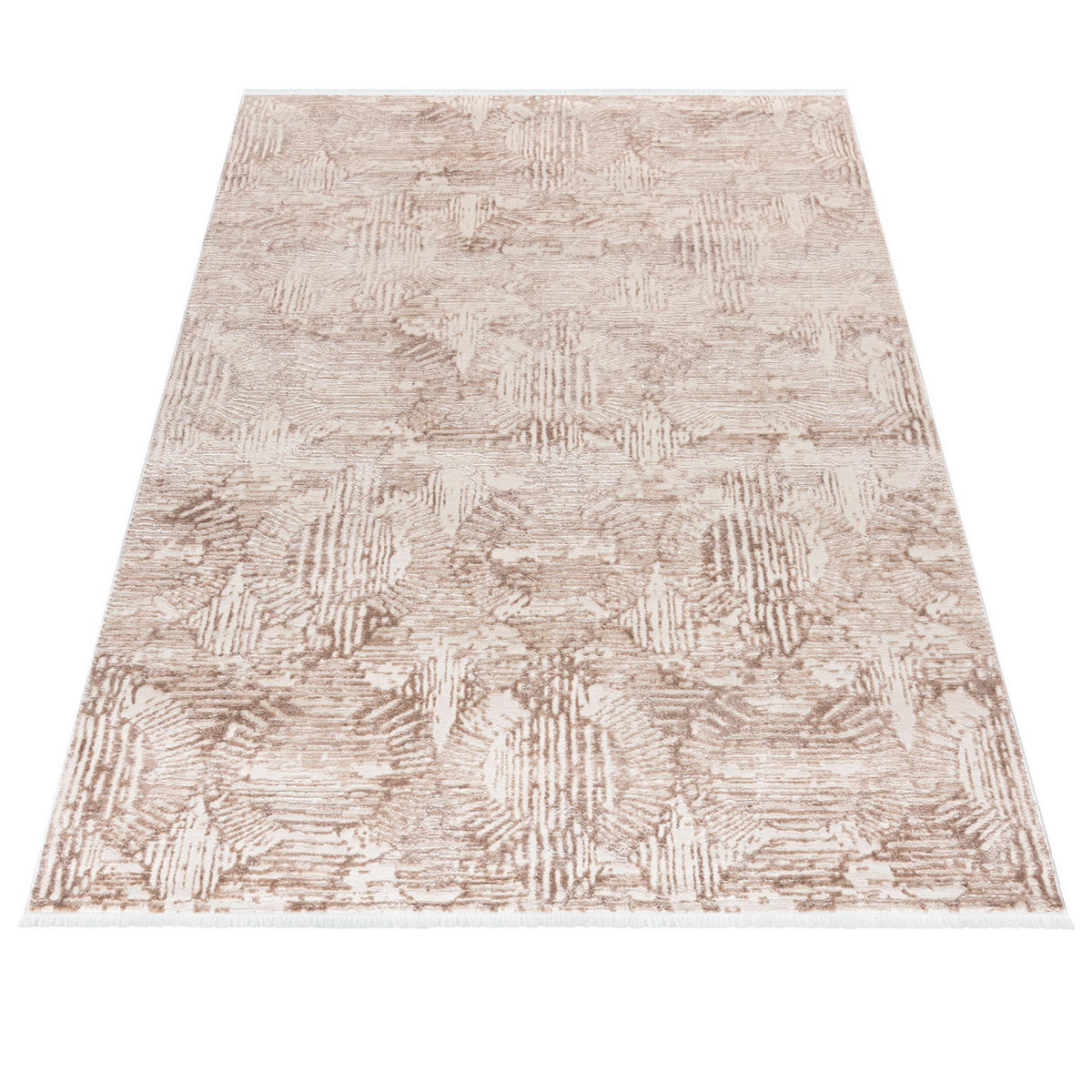 TEPPICH Beige Modern Geometrisch - Rechteckig mit Fransen, Abstrakt - 140 x 200 cm - Beige/Creme, Textil (140/200cm) - Mazovia