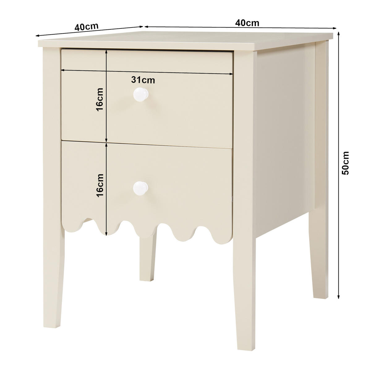 NOČNÍ STOLEK Luspoo II. - krémová, kompozitní dřevo (40/50/40cm) - [en.casa]