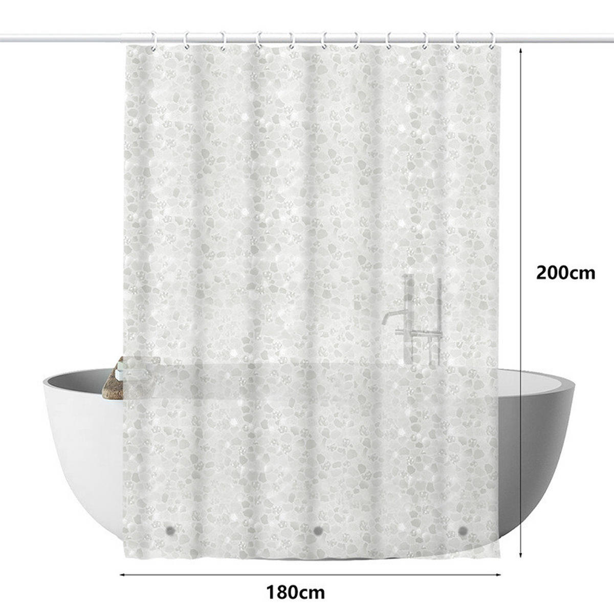 DUSCHVORHANG – Breite 180 x Höhe 200 cm – Inklusive 12 Haken - Klar, Kunststoff (180/200cm)