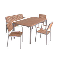 GARTEN-SITZGRUPPE Paul 6-teilig Tisch Bank Hochlehner Braun Gartenmöbel-Set - Schwarz, Holz - DELUKE