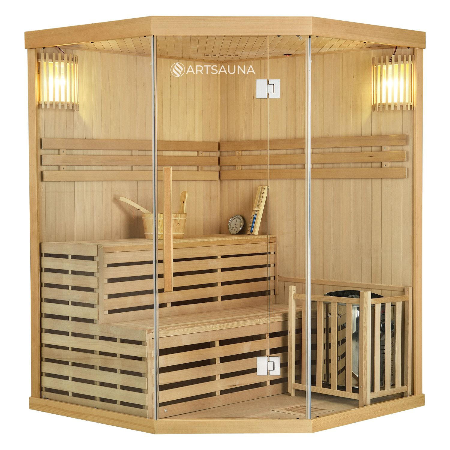 SAUNAKABINE Finnische Sauna Espoo150 Premium - Naturfarben, Holz (150/200/150cm) - Artsauna