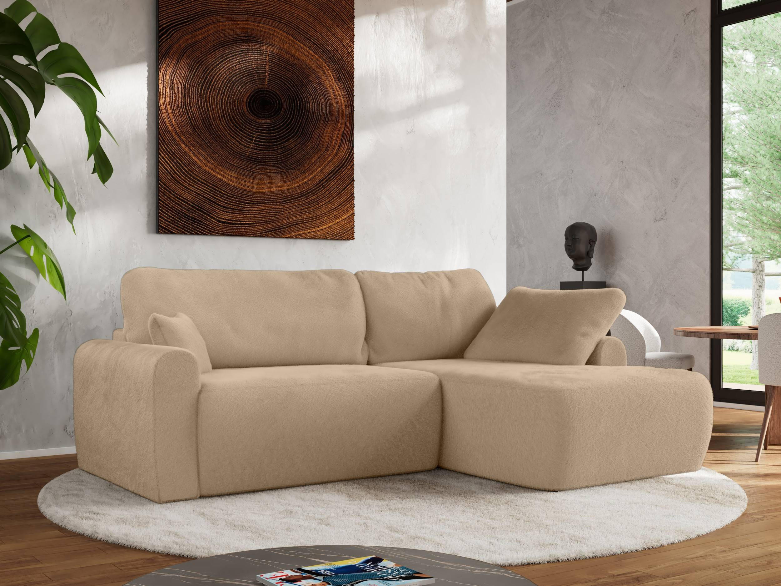 ECKSCHLAFSOFA CUBO L Beige Plüsch - rechts - Beige/Schwarz, Kunststoff/Textil (187/273cm) - MKS