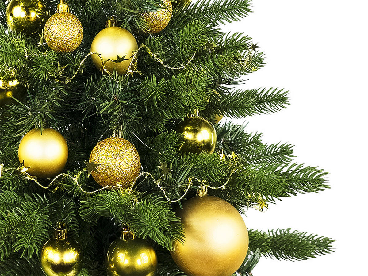 WEIHNACHTSBAUM künstlicher 60 cm mit LED-Beleuchtung, GOLDWEIHNACHTEN II, mit 34 Weihnachtsbaumschmuck, Pflanztopf mit Jutesack - Goldfarben/Grün, Kunststoff/Stein (40/60cm) - LAALU