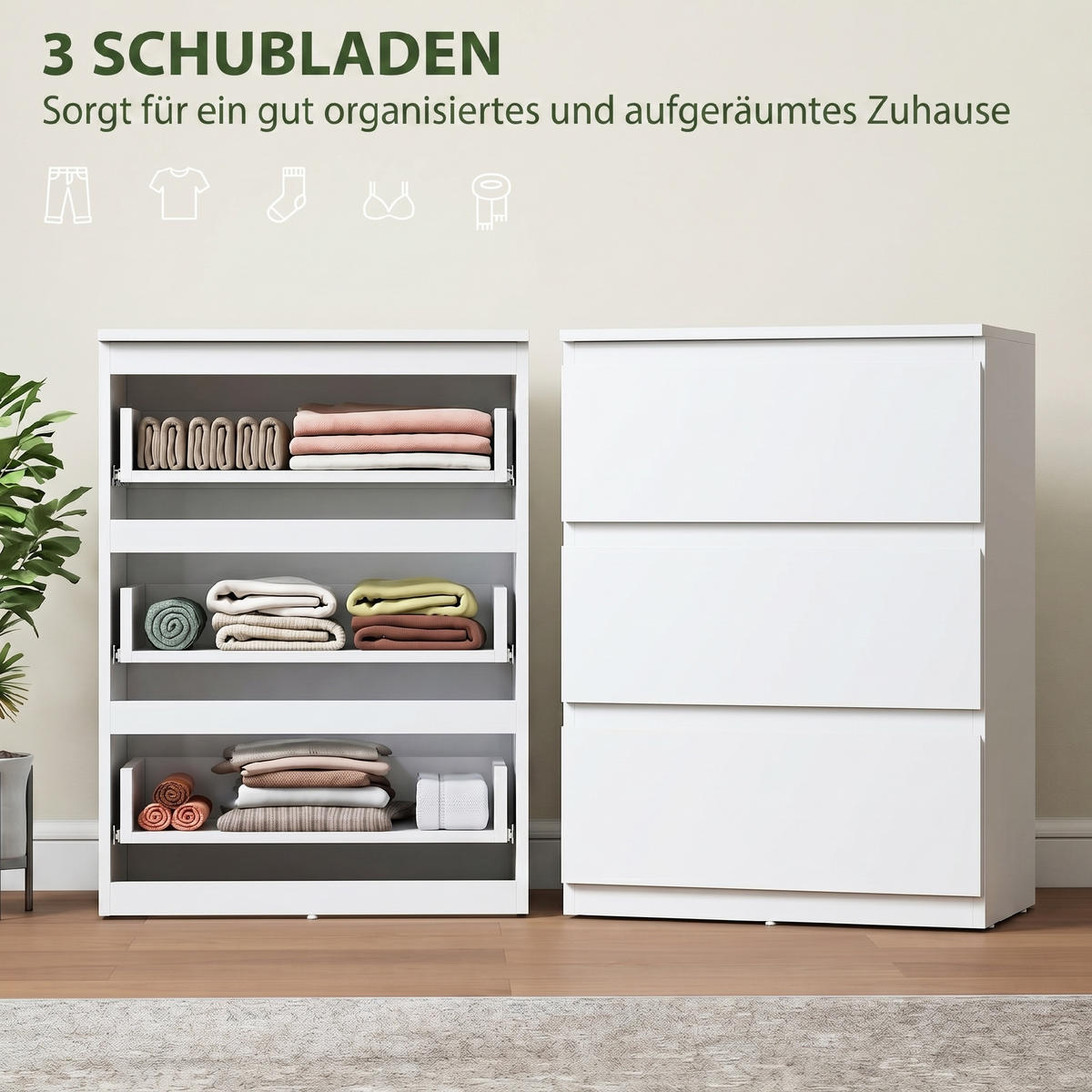 KOMMODE Spanplatte Weiß - Weiß, Holzwerkstoff/Kunststoff (34/75/55cm) - HOMCOM