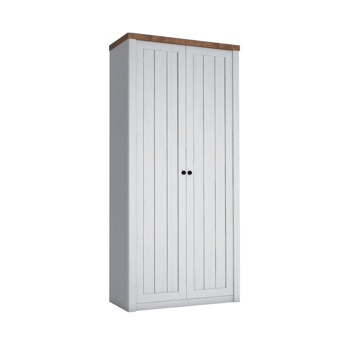 SCHRANK 2 Türen Léandre Weiß und Holz - Weiß, Holzwerkstoff (90.2/198.1/53.3cm) - Petits-meubles