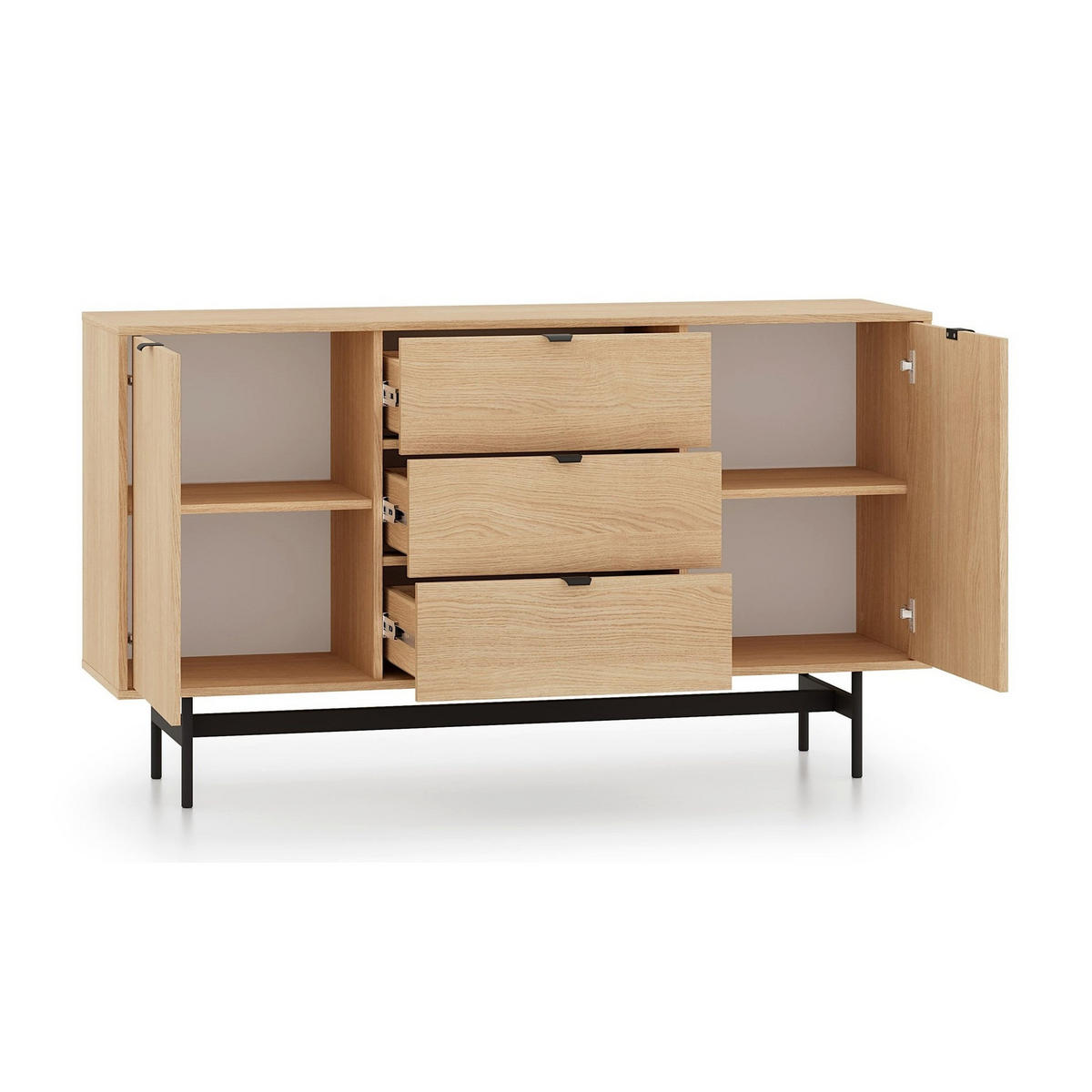 KOMODA Heggers 2-dveřová 150 cm - černá/barva dubu, kov/kompozitní dřevo (150/85/40cm) - Selsey