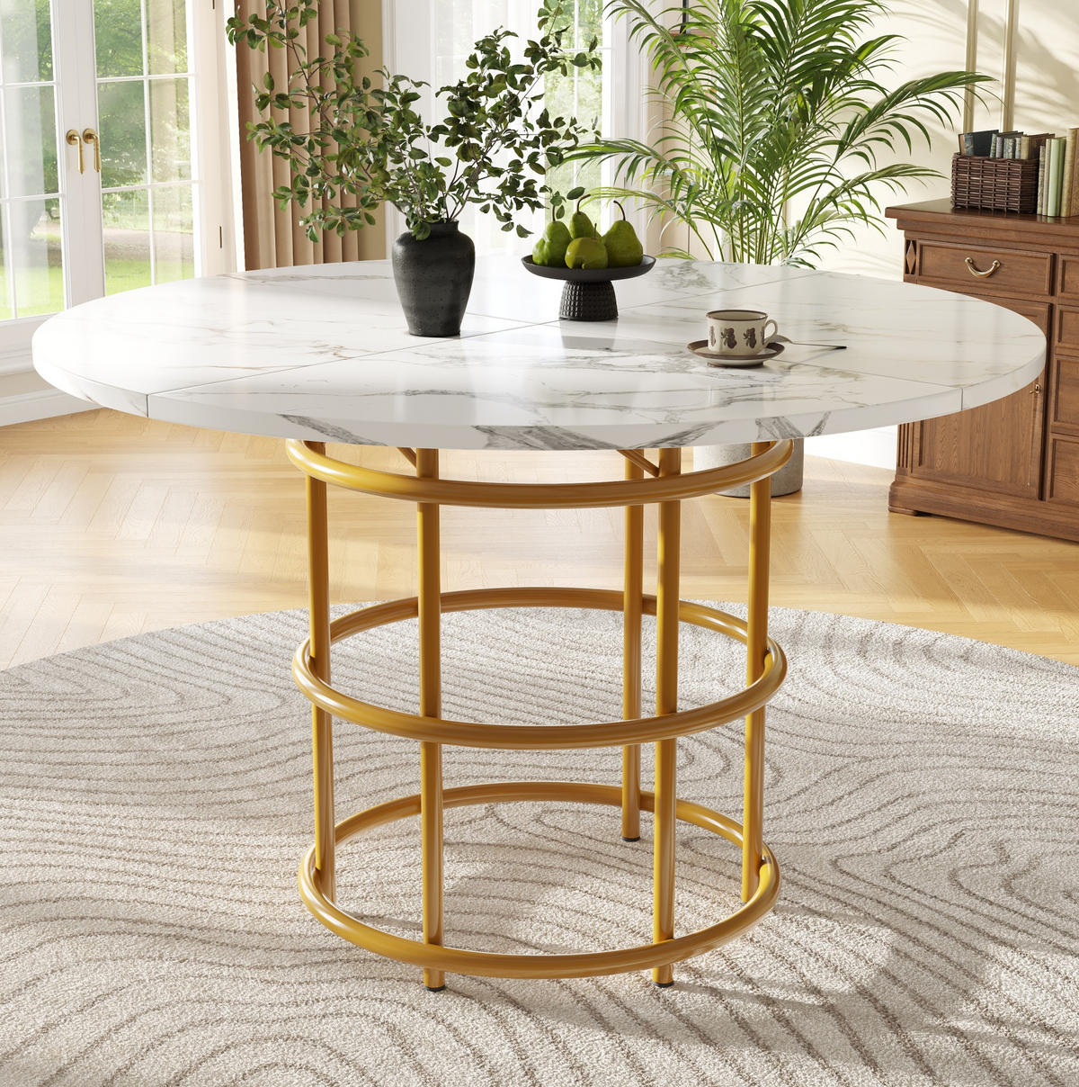 ESSTISCH, MDF in Marmoroptik & Metallgestell, 100/100/76 cm, Goldfarben - Goldfarben, Holzwerkstoff (100/100/76cm) - Redom