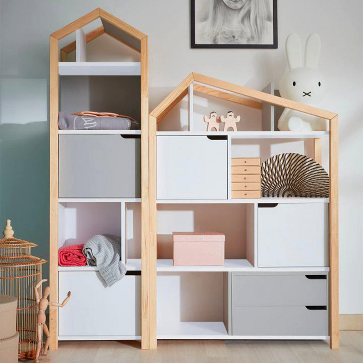 REGÁL NA KNIHY Sivá a biela - biela, kompozitné drevo (46/160/37cm) - Petits-meubles