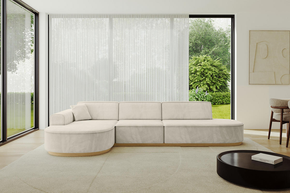 ECKSOFA Ottomane Links MARI-L2-v2 - 328x171x83 cm Ecru Velours - Ecru, Holzwerkstoff/Textil (328/171cm) - ALTDECOR