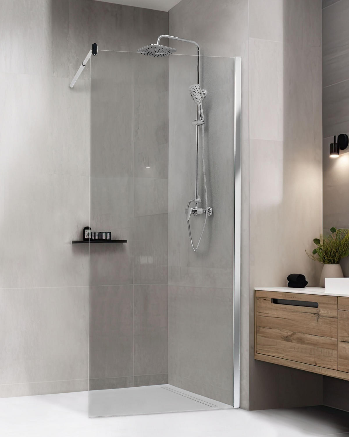 DUSCHVÄGG 90/190 cm silver Ahaus - Transparent/Silverfärgad, Glas (90/190cm) - Beliani
