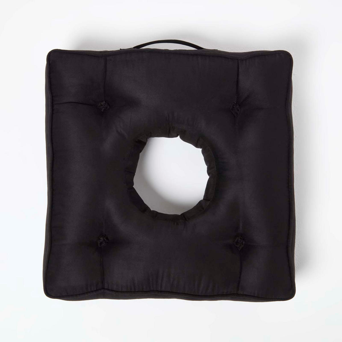 SITZKISSEN mit Aussparung schwarz 50/50/10 cm – Entlastungskissen, Velours - Schwarz, Textil (50/50/10cm) - Homescapes