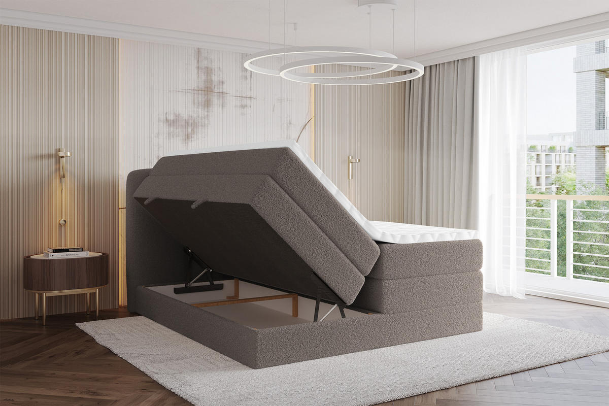 BOXSPRINGBETT mit Matratze H3/H4 - NINA KING - 160x200 cm Braun - Braun, Holzwerkstoff (160/200cm) - ALTDECOR