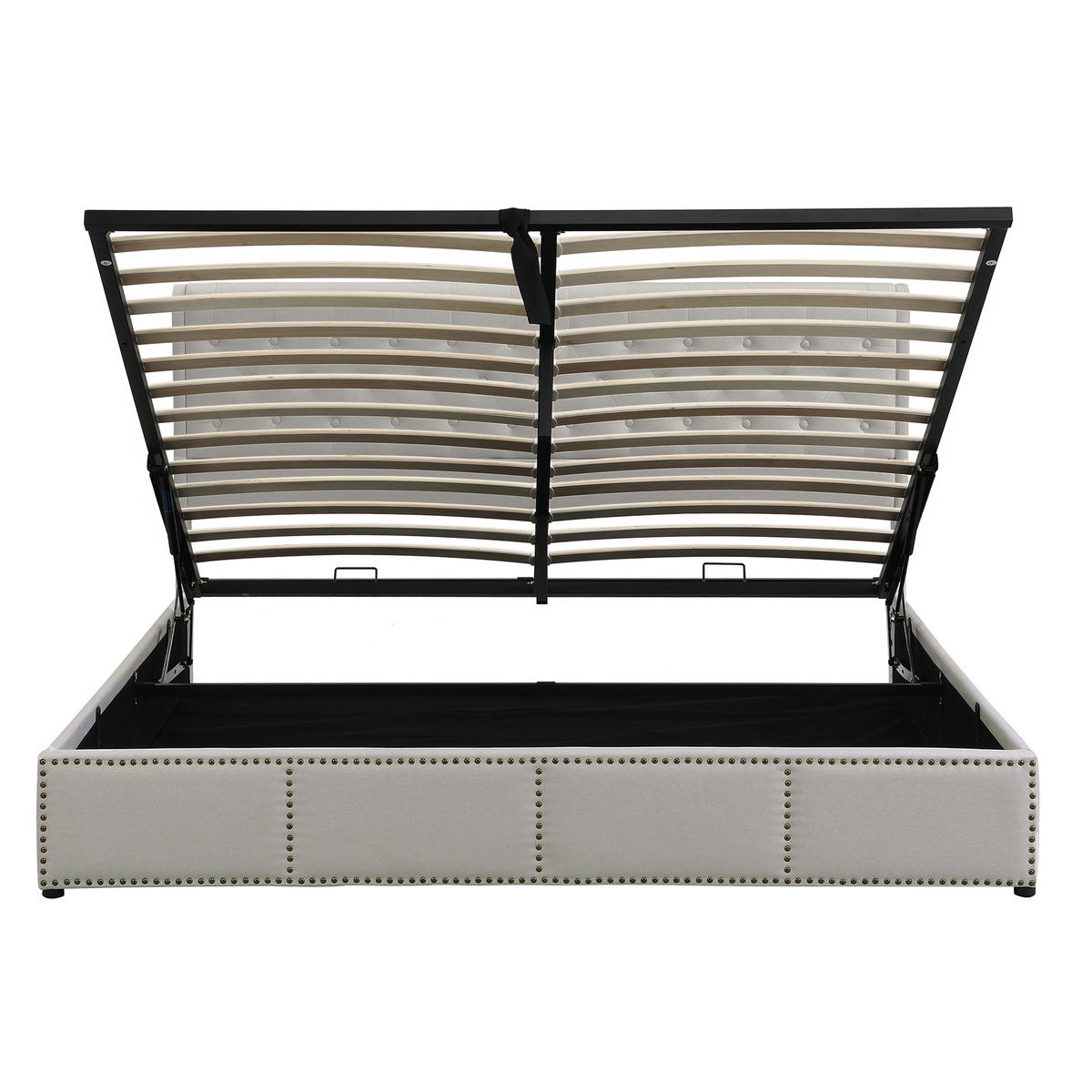 POLSTERBETT 160/200 cm Hellgrau mit Hydraulik und Nietenverzierung - Grau, Textil (160/200cm) - OKWISH