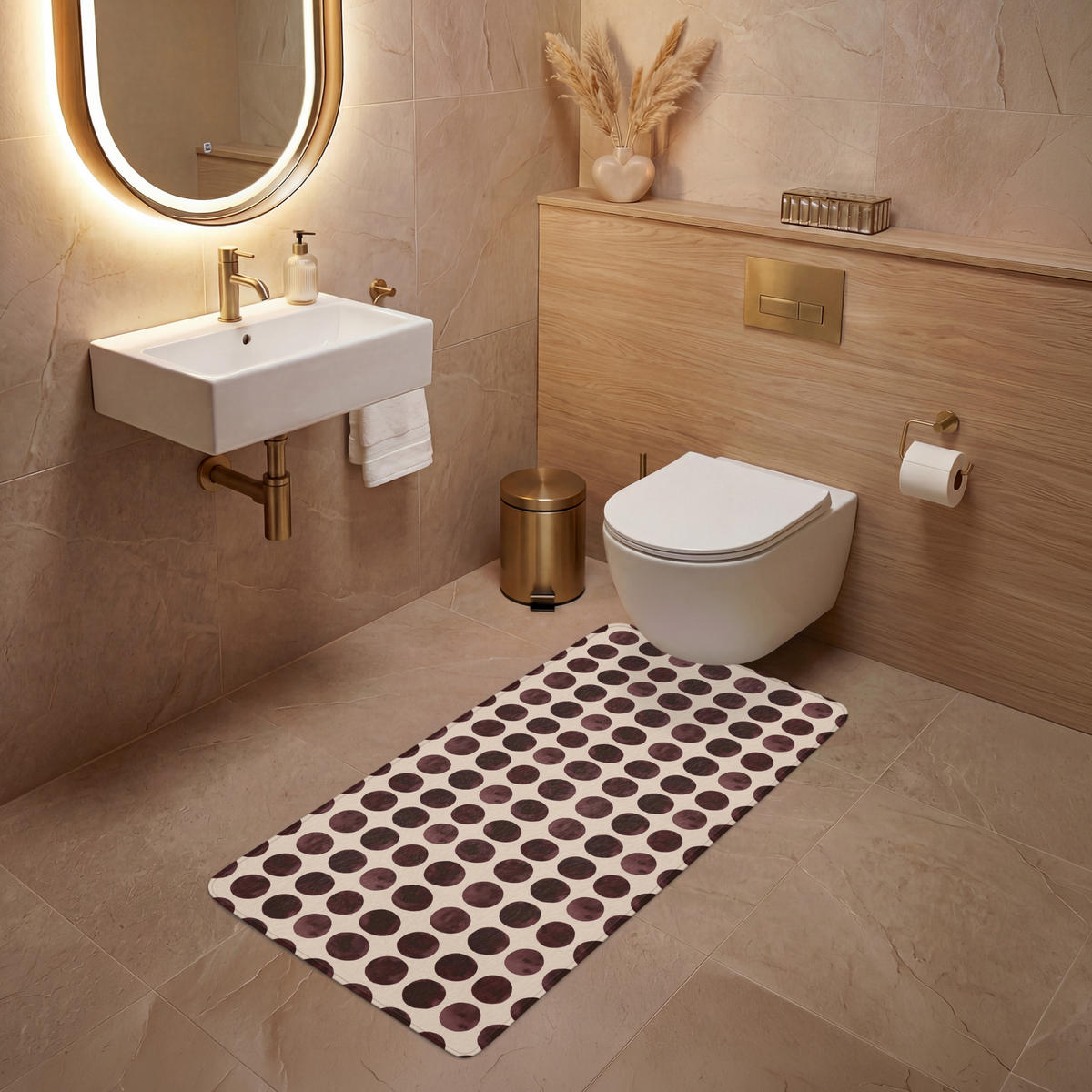 WC PŘEDLOŽKA Puntíky - Vzor - Hnědý 60x120 cm - bordeaux, textil/plast (60/1cm) - OnlyWow