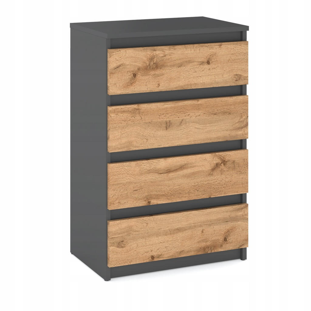 KOMMODE mit Schubladen – Grau/Eiche Wotan - Dunkelgrau/Eiche Wotan, Holz (60/92.5/33.5cm) - Stiv Meble