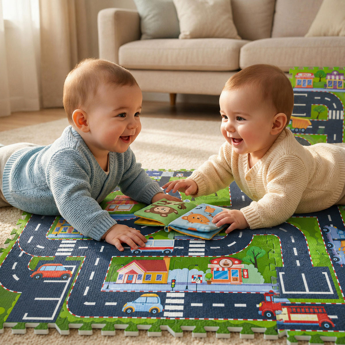 SPIELMATTE STRASSE- 120/90 cm Puzzlematte Grün - Multicolor, Kunststoff (30/30cm) - Littletom