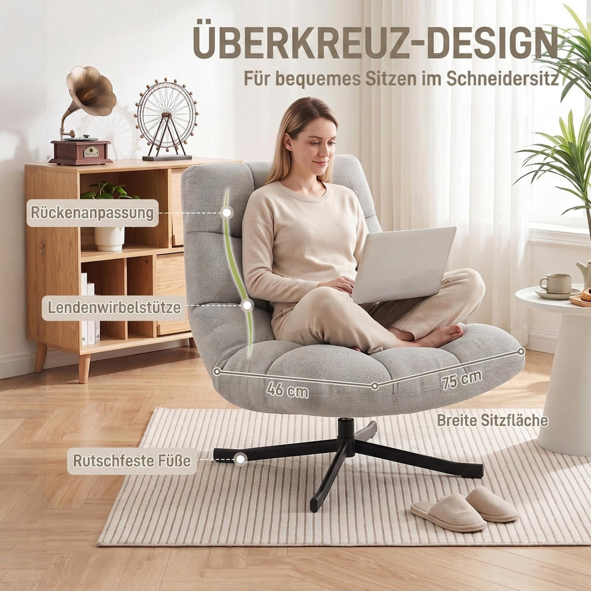 SESSEL Hellgrau 95.0/75.0/90.0 cm - Hellgrau, Textil (75/90/95cm)