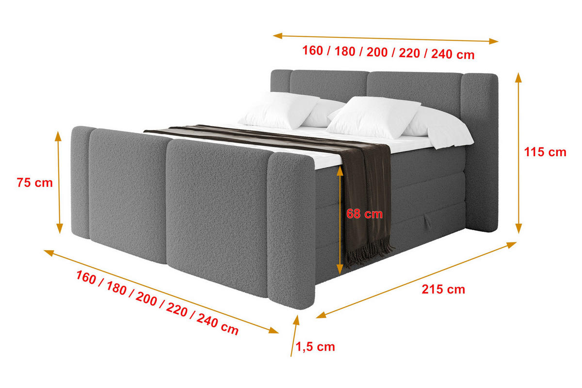 BOXSPRINGBETT mit Matratze H3/H4 - EVON KING Zanozek - 140x200 cm Grau - Taupe, Holzwerkstoff (140/200cm) - ALTDECOR