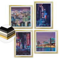 WANDBILDER 4er Set - 50x50 cm & 40x60 cm Goldrahmen - Nachtstädte mit Neonlichtern - Goldfarben, Kunststoff (50/50cm) - ArtPrintCave