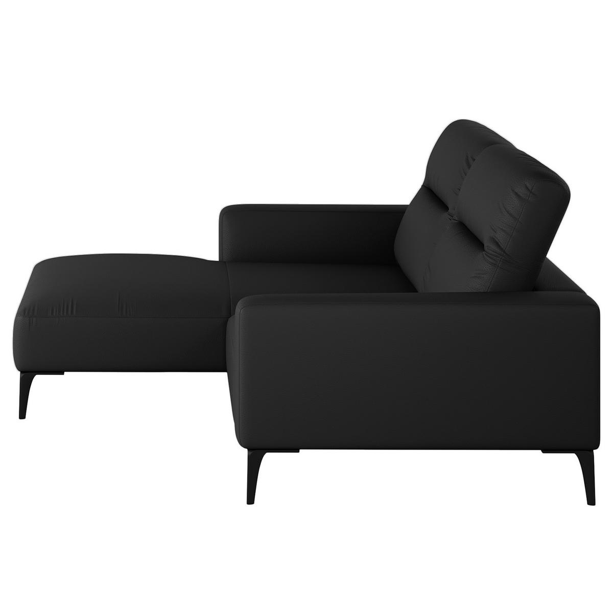 1,5-SITZER ECKSOFA mit Longchair - Schwarz, Leder/Metall (232/180cm) - home24