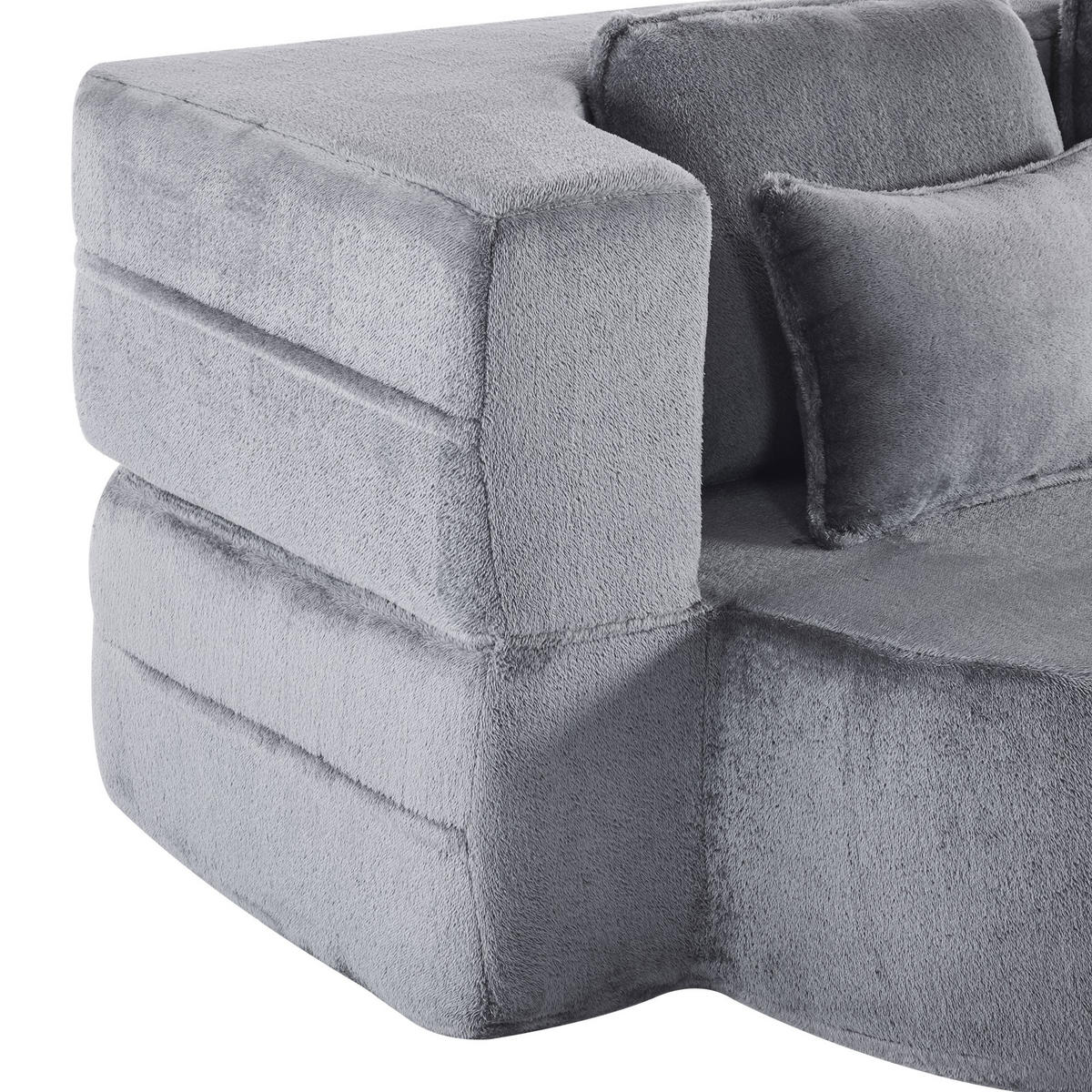 SCHLAFSOFA mit 4 Kissen und Klappfunktion aus Plüschstoff - Blaugrau, Textil (198/76/60cm) - EVRYAE
