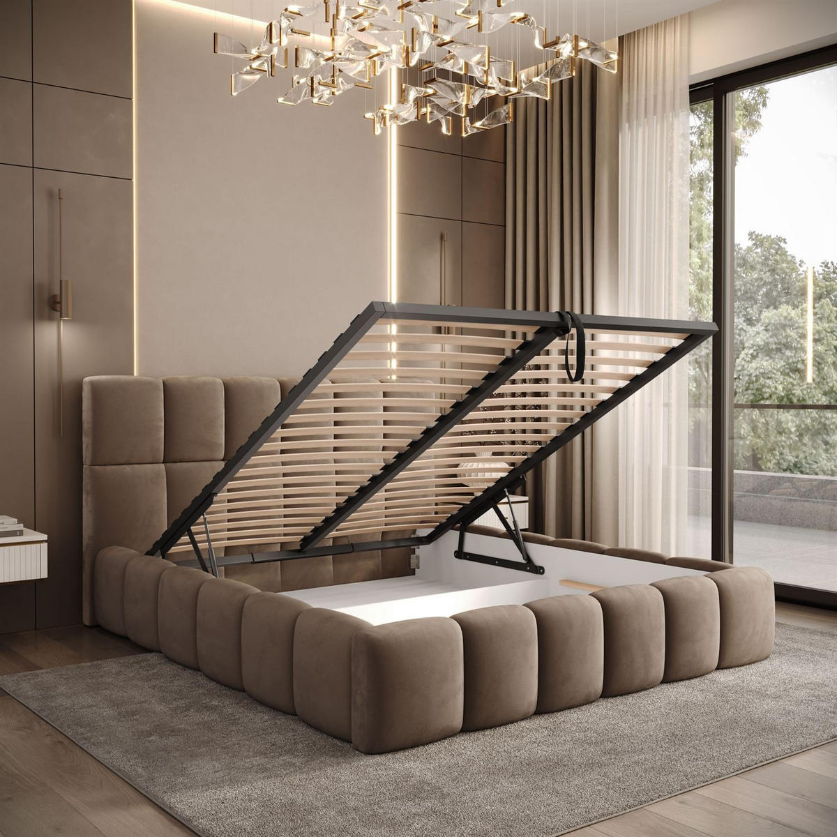 POLSTERBETT VENEZIA mit Bettkasten 180x200, Royal Velvet 176 - Hellbraun, Textil (180/200cm) - Lookway