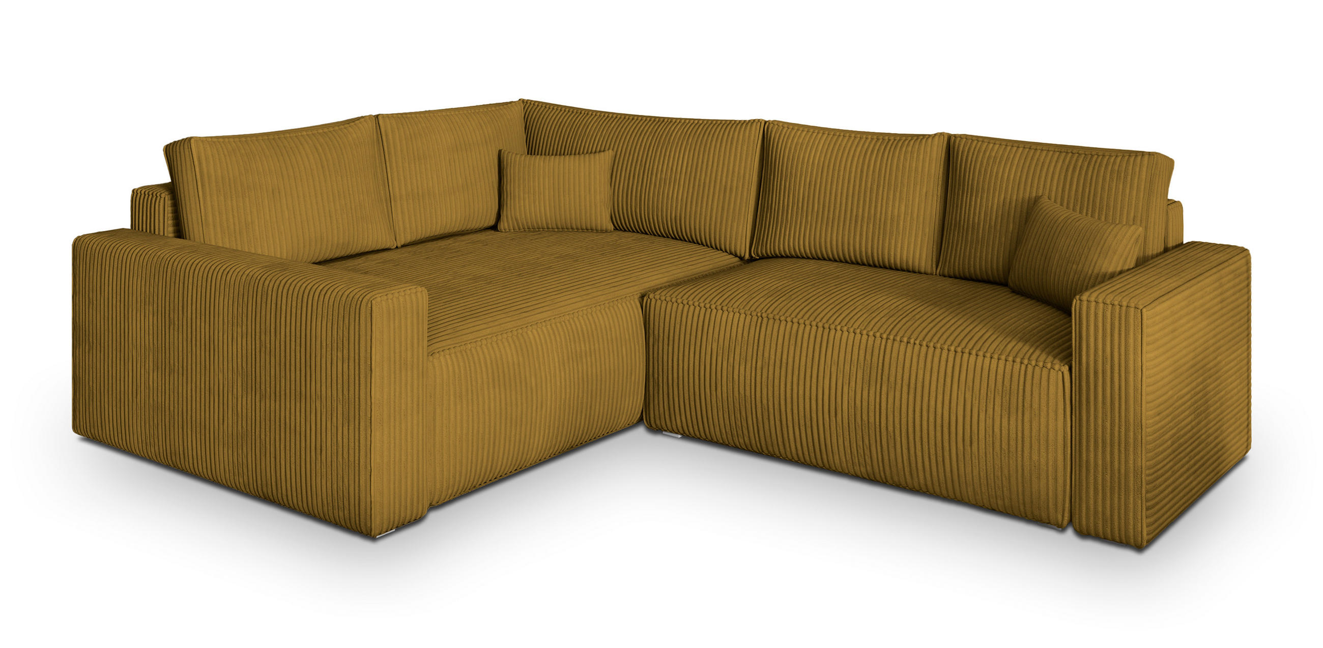 ECKSOFA ERONIS L-S Gelb Kordstoff mit Schlaffunktion - Gelb, Holz (265/194cm) - MASSENO